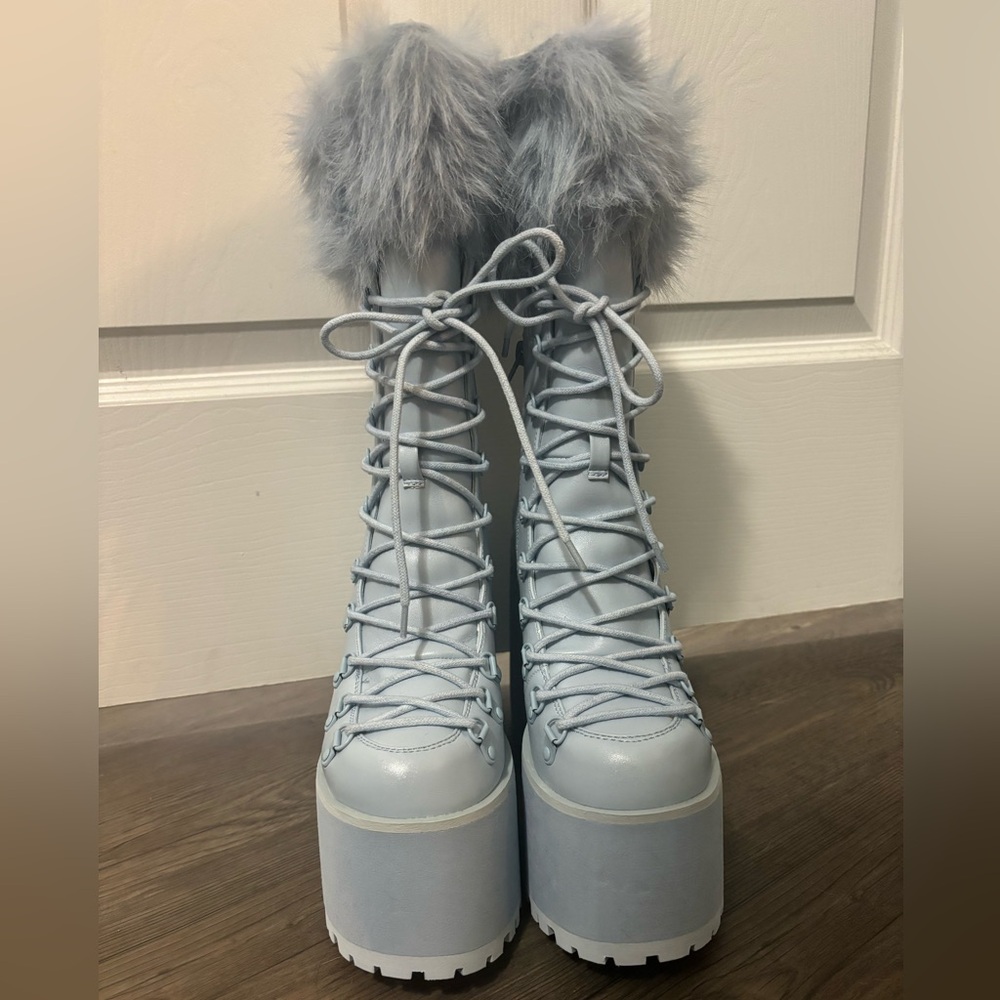 Dolls Kill / Sugar Thrillz Blue Snow Bunny Lace-Up Boots - Picture 2 of 8